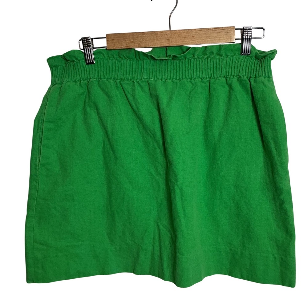 J Crew Size 8 Sidewalk City Skirt Green Linen Blend Pull On Elastic Waist
